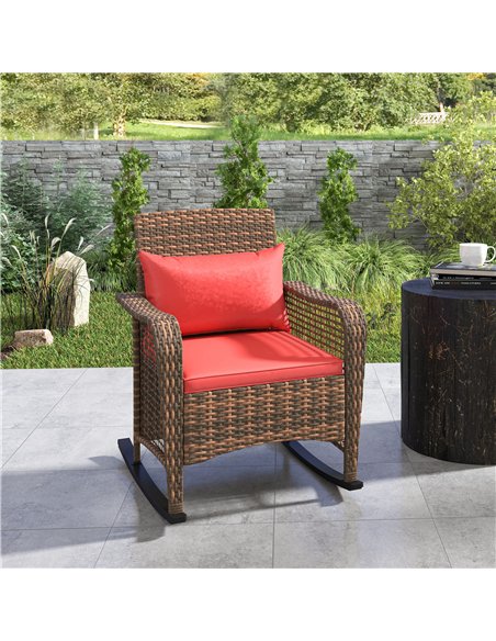 Outsunny Garden Rocking Chair, Outdoor Rattan Rocker Lounge Chair with Seat and Back Cushions, Patio Armchair Seat with All-weat - pic 156776 | FastDaddyshop