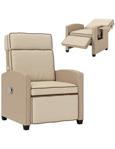 Outsunny 145° Reclining Rattan Armchair, with Footrest - Khaki/Beige