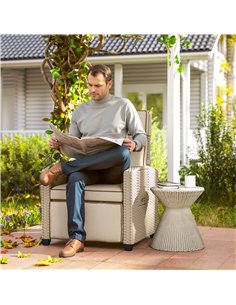 Outsunny 145° Reclining Rattan Armchair, with Footrest - Khaki/Beige 2