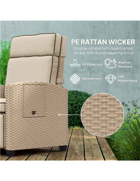 Outsunny 145° Reclining Rattan Armchair, with Footrest - Khaki/Beige - pic 156781 | FastDaddyshop