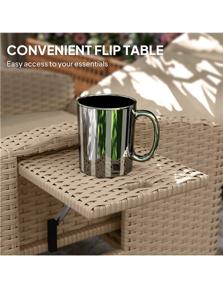 Outsunny 145° Reclining Rattan Armchair, with Footrest - Khaki/Beige - pic 156782 | FastDaddyshop