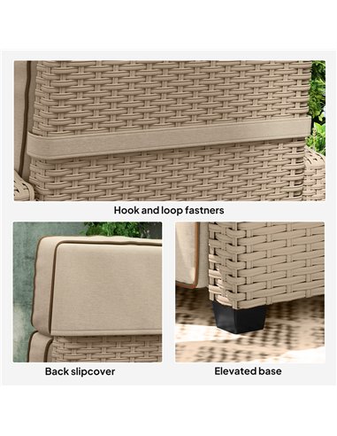 Outsunny 145° Reclining Rattan Armchair, with Footrest - Khaki/Beige