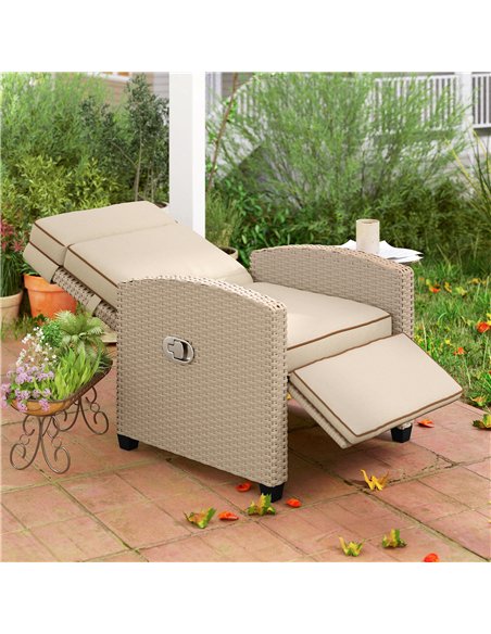 Outsunny 145° Reclining Rattan Armchair, with Footrest - Khaki/Beige - pic 156785 | FastDaddyshop