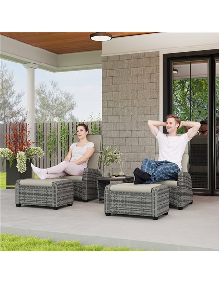 Outsunny 5-Piece Rattan Garden Furniture Set with Cushions - Grey - pic 156787 | FastDaddyshop