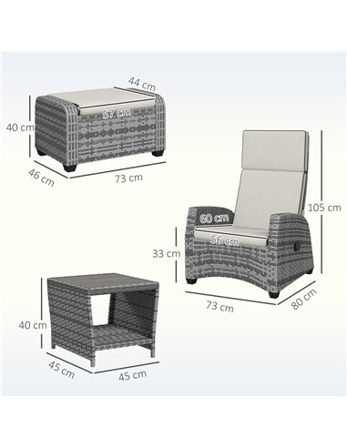 Outsunny 5-Piece Rattan Garden Furniture Set with Cushions - Grey