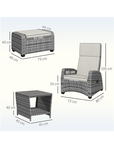 Outsunny 5-Piece Rattan Garden Furniture Set with Cushions - Grey - pic 156788 | FastDaddyshop