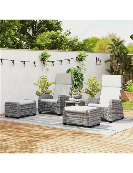 Outsunny 5-Piece Rattan Garden Furniture Set with Cushions - Grey - pic 156794 | FastDaddyshop