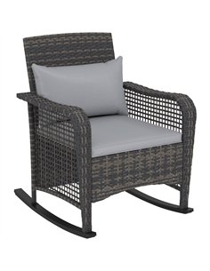Outsunny Garden Rocking Chair, Outdoor Rattan Rocker Lounge Chair with Seat and Back Cushions, Patio Armchair Seat with All-weat