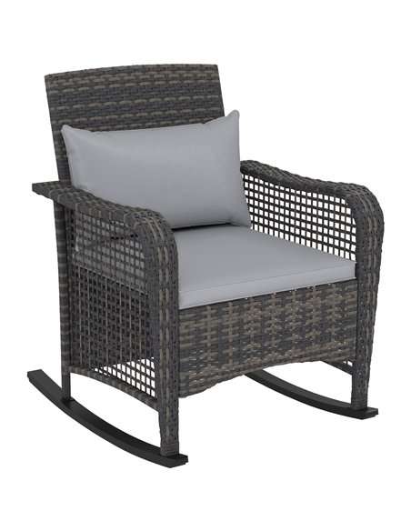 Outsunny Garden Rocking Chair, Outdoor Rattan Rocker Lounge Chair with Seat and Back Cushions, Patio Armchair Seat with All-weat - pic 156795 | FastDaddyshop