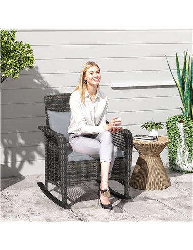 Outsunny Garden Rocking Chair, Outdoor Rattan Rocker Lounge Chair with Seat and Back Cushions, Patio Armchair Seat with All-weat