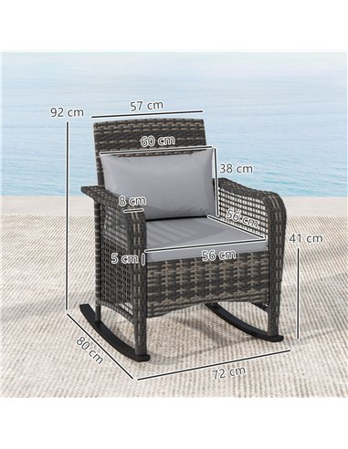 Outsunny Garden Rocking Chair, Outdoor Rattan Rocker Lounge Chair with Seat and Back Cushions, Patio Armchair Seat with All-weat