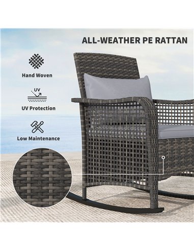 Outsunny Garden Rocking Chair, Outdoor Rattan Rocker Lounge Chair with Seat and Back Cushions, Patio Armchair Seat with All-weat