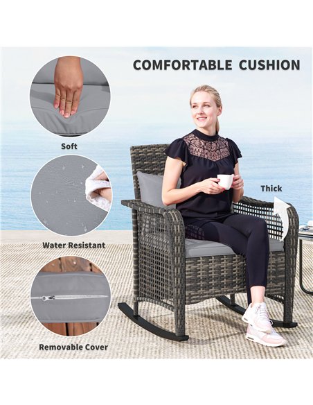 Outsunny Garden Rocking Chair, Outdoor Rattan Rocker Lounge Chair with Seat and Back Cushions, Patio Armchair Seat with All-weat - pic 156799 | FastDaddyshop