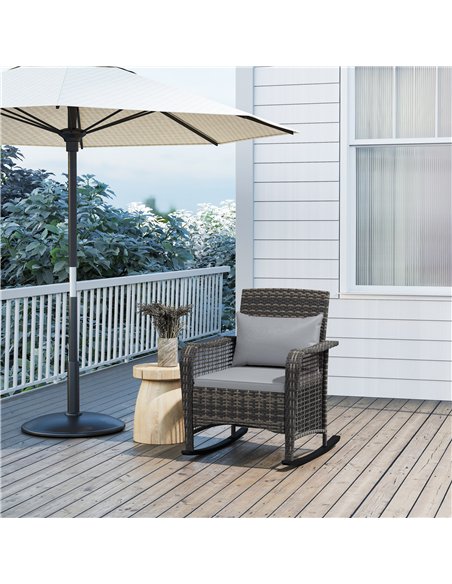 Outsunny Garden Rocking Chair, Outdoor Rattan Rocker Lounge Chair with Seat and Back Cushions, Patio Armchair Seat with All-weat - pic 156801 | FastDaddyshop