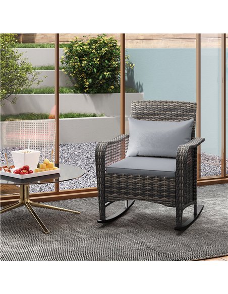 Outsunny Garden Rocking Chair, Outdoor Rattan Rocker Lounge Chair with Seat and Back Cushions, Patio Armchair Seat with All-weat - pic 156802 | FastDaddyshop