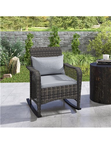 Outsunny Garden Rocking Chair, Outdoor Rattan Rocker Lounge Chair with Seat and Back Cushions, Patio Armchair Seat with All-weat