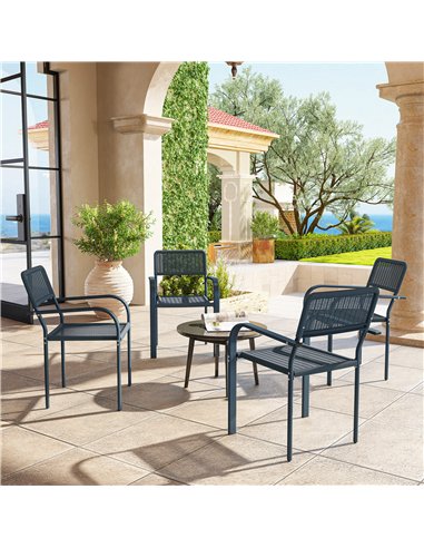 Outsunny Garden Chairs Set of 4, Stackable Rattan Effect Dining Chairs with Armrest, Weather Resistant and Lightweight Outdoor F