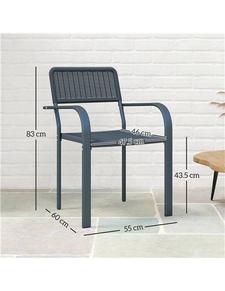 Outsunny Garden Chairs Set of 4, Stackable Rattan Effect Dining Chairs with Armrest, Weather Resistant and Lightweight Outdoor F - pic 156806 | FastDaddyshop