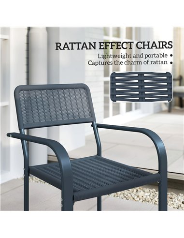 Outsunny Garden Chairs Set of 4, Stackable Rattan Effect Dining Chairs with Armrest, Weather Resistant and Lightweight Outdoor F
