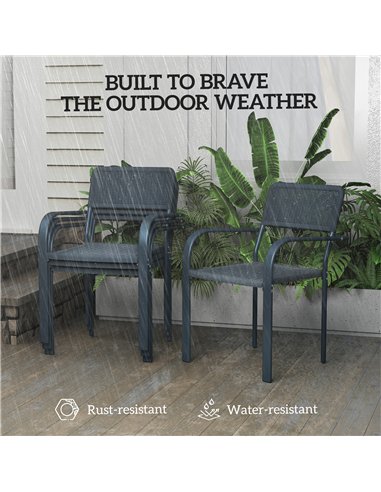 Outsunny Garden Chairs Set of 4, Stackable Rattan Effect Dining Chairs with Armrest, Weather Resistant and Lightweight Outdoor F