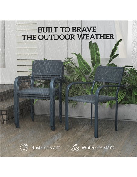 Outsunny Garden Chairs Set of 4, Stackable Rattan Effect Dining Chairs with Armrest, Weather Resistant and Lightweight Outdoor F - pic 156808 | FastDaddyshop