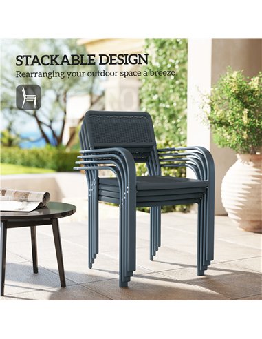 Outsunny Garden Chairs Set of 4, Stackable Rattan Effect Dining Chairs with Armrest, Weather Resistant and Lightweight Outdoor F
