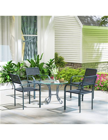 Outsunny Garden Chairs Set of 4, Stackable Rattan Effect Dining Chairs with Armrest, Weather Resistant and Lightweight Outdoor F
