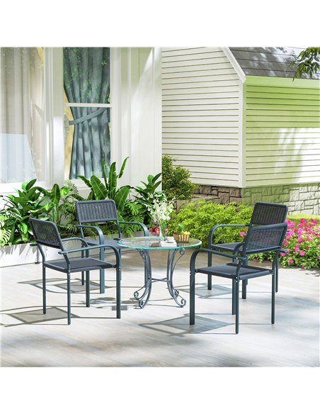 Outsunny Garden Chairs Set of 4, Stackable Rattan Effect Dining Chairs with Armrest, Weather Resistant and Lightweight Outdoor F - pic 156812 | FastDaddyshop