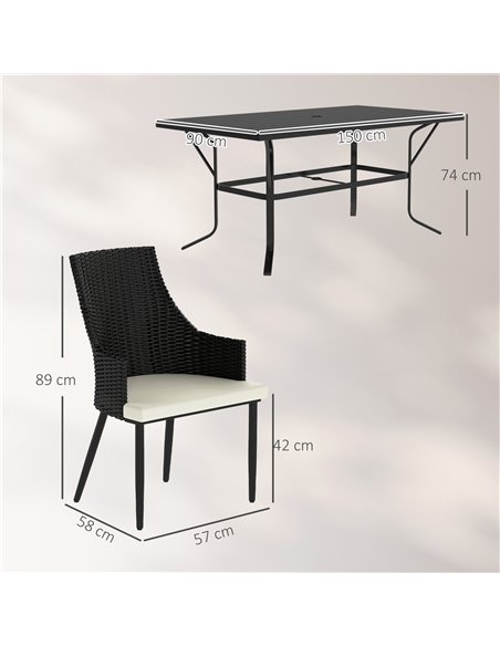 Outsunny 6 Seater Rattan Dining Set with Cushions, Garden Furniture Set with Armchairs, Rectangle Slatted Table Top, Steel Frame - pic 156815 | FastDaddyshop