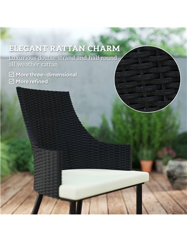 Outsunny 6 Seater Rattan Dining Set with Cushions, Garden Furniture Set with Armchairs, Rectangle Slatted Table Top, Steel Frame
