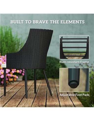 Outsunny 6 Seater Rattan Dining Set with Cushions, Garden Furniture Set with Armchairs, Rectangle Slatted Table Top, Steel Frame