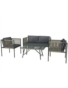Outsunny 4 Piece Rattan Garden Furniture Set, 4 Seater Wicker Outdoor Furniture Set with 2 Armchairs, Loveseat, Glass Top Coffee