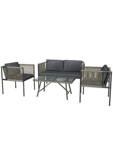 Outsunny 4 Piece Rattan Garden Furniture Set, 4 Seater Wicker Outdoor Furniture Set with 2 Armchairs, Loveseat, Glass Top Coffee - pic 156822 | FastDaddyshop