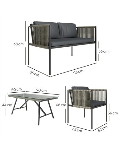 Outsunny 4 Piece Rattan Garden Furniture Set, 4 Seater Wicker Outdoor Furniture Set with 2 Armchairs, Loveseat, Glass Top Coffee