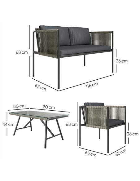 Outsunny 4 Piece Rattan Garden Furniture Set, 4 Seater Wicker Outdoor Furniture Set with 2 Armchairs, Loveseat, Glass Top Coffee - pic 156824 | FastDaddyshop