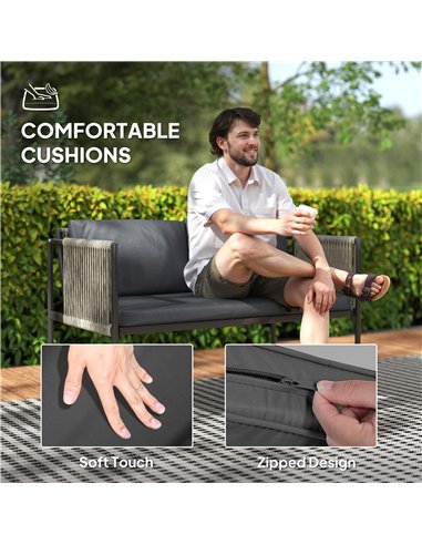 Outsunny 4 Piece Rattan Garden Furniture Set, 4 Seater Wicker Outdoor Furniture Set with 2 Armchairs, Loveseat, Glass Top Coffee