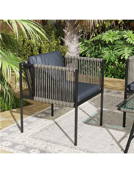 Outsunny 4 Piece Rattan Garden Furniture Set, 4 Seater Wicker Outdoor Furniture Set with 2 Armchairs, Loveseat, Glass Top Coffee - pic 156830 | FastDaddyshop