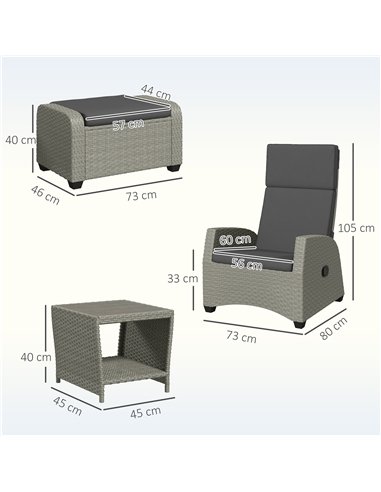 Outsunny 5-Piece Rattan Garden Furniture Set with Cushions - Charcoal Grey
