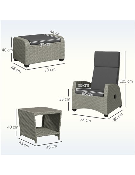Outsunny 5-Piece Rattan Garden Furniture Set with Cushions - Charcoal Grey - pic 156833 | FastDaddyshop