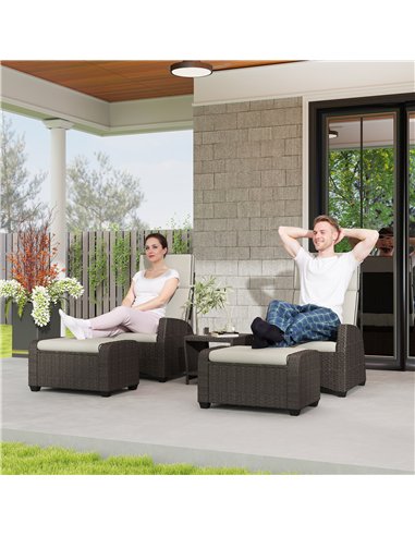 Outsunny 5-Piece Rattan Garden Furniture Set with Cushions - Brown