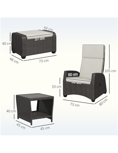 Outsunny 5-Piece Rattan Garden Furniture Set with Cushions - Brown