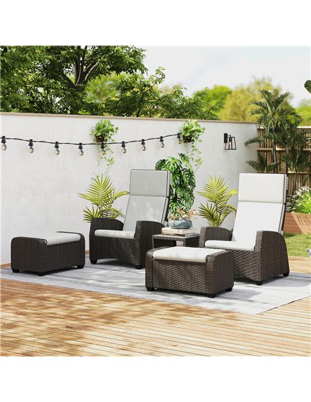 Outsunny 5-Piece Rattan Garden Furniture Set with Cushions - Brown - pic 156848 | FastDaddyshop