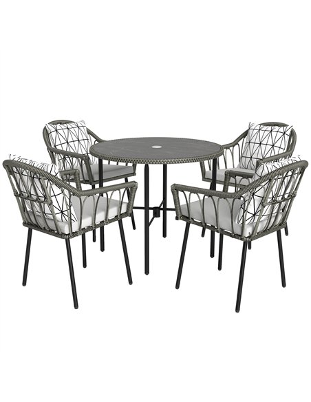 Outsunny 5 Piece Patio Rattan Dining Set, Wicker Garden Table and Chairs w/ Removable Seat & Back Cushions, Round Tempered Glass - pic 156849 | FastDaddyshop