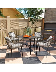 Outsunny 5 Piece Patio Rattan Dining Set, Wicker Garden Table and Chairs w/ Removable Seat & Back Cushions, Round Tempered Glass 2