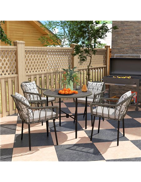 Outsunny 5 Piece Patio Rattan Dining Set, Wicker Garden Table and Chairs w/ Removable Seat & Back Cushions, Round Tempered Glass - pic 156850 | FastDaddyshop
