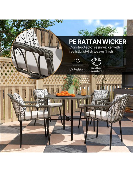 Outsunny 5 Piece Patio Rattan Dining Set, Wicker Garden Table and Chairs w/ Removable Seat & Back Cushions, Round Tempered Glass - pic 156852 | FastDaddyshop