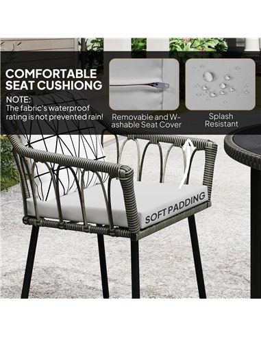 Outsunny 5 Piece Patio Rattan Dining Set, Wicker Garden Table and Chairs w/ Removable Seat & Back Cushions, Round Tempered Glass