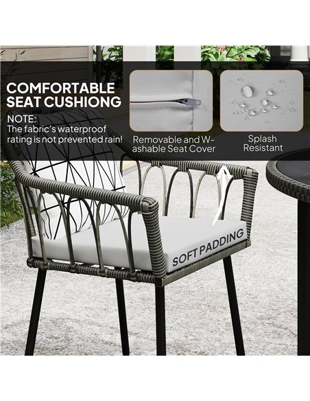 Outsunny 5 Piece Patio Rattan Dining Set, Wicker Garden Table and Chairs w/ Removable Seat & Back Cushions, Round Tempered Glass - pic 156853 | FastDaddyshop