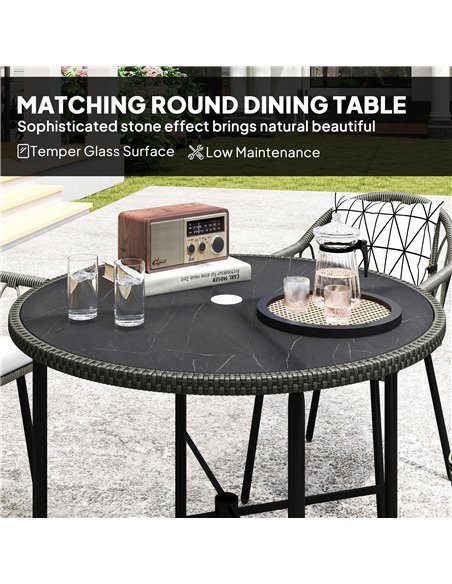 Outsunny 5 Piece Patio Rattan Dining Set, Wicker Garden Table and Chairs w/ Removable Seat & Back Cushions, Round Tempered Glass - pic 156854 | FastDaddyshop