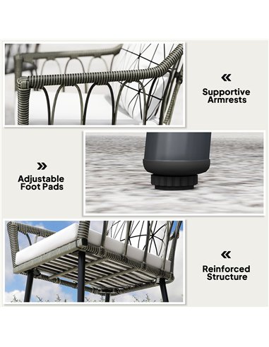 Outsunny 5 Piece Patio Rattan Dining Set, Wicker Garden Table and Chairs w/ Removable Seat & Back Cushions, Round Tempered Glass